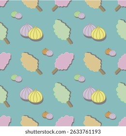 Thai dessert set cute food vector.Pastel colorful seamless background.Food illustration artwork