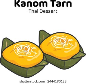 Thai dessert steamed cakes flavoured with toddy palm sugar and coconut milk. Kanom tarn hand drawn cartoon doodle style.