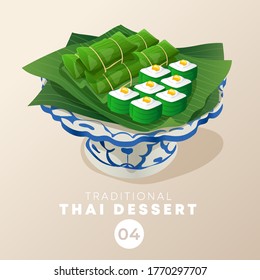 Thai dessert in traditional Thai ceramic ware : Vector Illustration