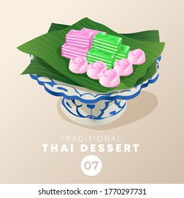Thai dessert in traditional Thai ceramic ware : Vector Illustration