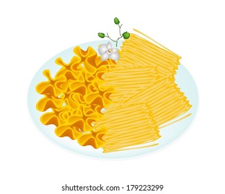 Thai Dessert, Vector Illustration of Sweet Food and Dessert Food of Thai Style Handmade Golden Sweet Meat Made From Yolk Egg and Sugar in Two Assorted Flavors  