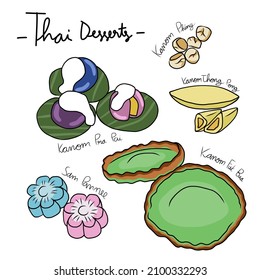 Thai desserts drawing set vector illustration