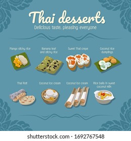 Thai desserts food vector set.  Graphic design collection