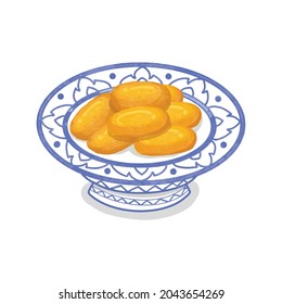 Thai Desserts (Med Kanoon) serving in a Thai ceramic ware.