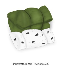 Thai desserts Steamed sticky rice  with banana and black beans (Khao Tom Mat) drawing  illustration.