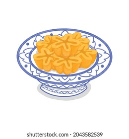 Thai Desserts (Thong Yip) serving in a Thai ceramic ware.