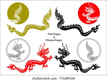 Thai dragon and Chinese dragon vector illustration. isolated on white background