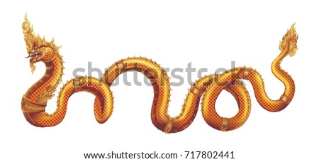 Thai Dragon or King of Naga Statue In Thai, Thai art graphic vector. Thai Sculpture isolate on white