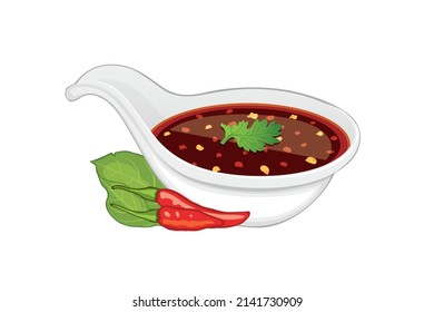 Thai Dried Chili Dipping Sauce in Large spoon with Chili pepper isolated on white background.