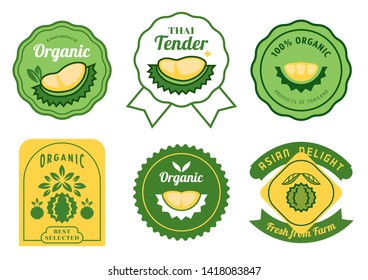 Thai durian stickers design set with organic guarantee,Thai tender,best quality ,fresh from farm and best selected svg