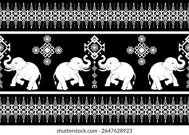 Thai elephant border, ethnic pattern, ornament, Thai traditional style, illustration design for background,carpet,wrapping, textile, silk, fabric,trousers.	