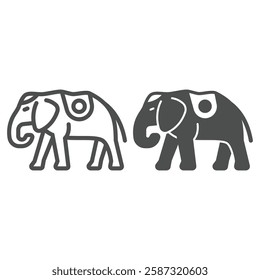 Thai elephant line and solid icon, animals and wildlife concept. Vector graphics. Big elephant with saddle cloth sign on white background, outline style icon for mobile or web design