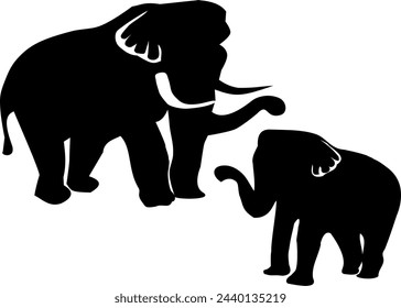 Thai elephant, male and female elephant, illustration, isolated, black and white