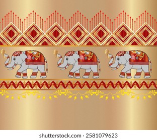 Thai elephant on a golden animals background ethnicity Geometric Ethnic pattern,
Native American tribal fabric, tile, carpet, vector,
illustration design, on navy background