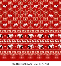 Thai Elephant Pattern, Native Thailand Fabric Pattern - Digital images to download and print. Printable wallpaper, backgrounds, card, book cover and  many projects.