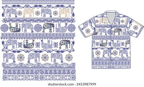 Thai elephant pattern shirt design vector 