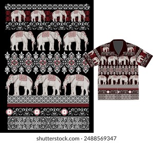 Thai elephant pattern shirt design vector_02