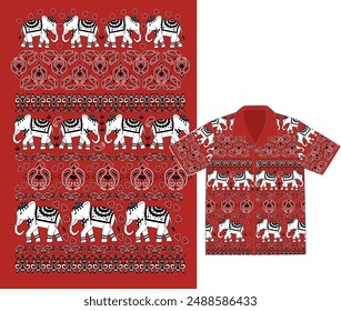 Thai elephant pattern shirt design vector_03