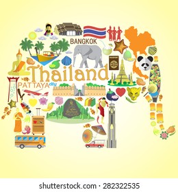 Thai elephant. Set vector icons and symbols of Thailand