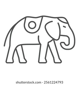 Thai elephant thin line icon, animals and wildlife concept. Vector graphics. Big elephant with saddle cloth sign on white background, outline style icon for mobile or web design