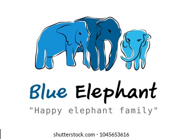 Thai elephant with three blue ropes happy on white scene