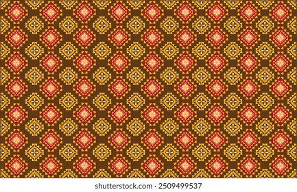 Patrón étnico tailandés con patrón floral sobre fondo marrón abstracto.