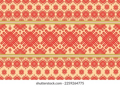 Thai fabric design. Traditional red tribal fabric pattern on cream color background, suitable for printing on fabric, clothing, carpets, shoes bags, gift wrapping paper, festivals,new fabric design.