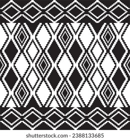 Thai fabric pattern, cross stitch on black and white, original traditional pattern.