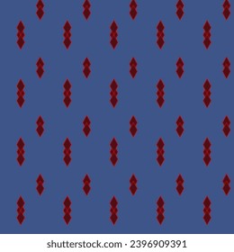 Thai fabric pattern design, Small red diamond geometric shapes overlaid on a blue-purple background. ethnic