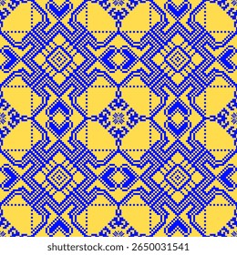 Thai fabric pattern in pixel style, beautiful colors in a grid pattern.