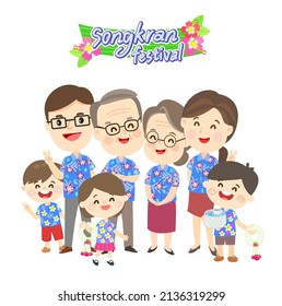 Thai Family in Thai Songkran Festival Vector