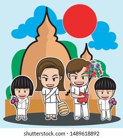 Thai family,Making merit by Thai family.
Thai cultural merit-making festival.