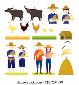 Thai Farmer with Animals Set, Character and Objects, Rice Product