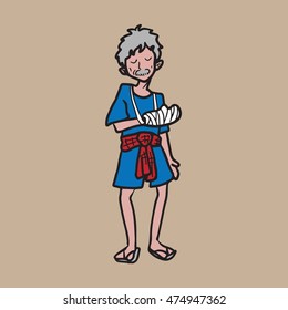 Thai farmer broken arm cartoon drawing