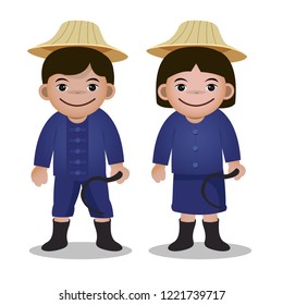 Thai farmer. Cartoon character. Vector illustration
