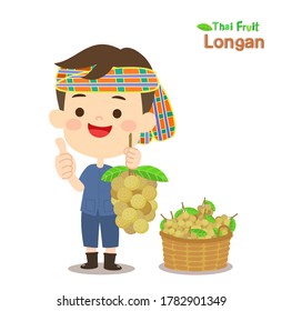 Agricultor tailandés tiene vector de fruta longanés tailandés