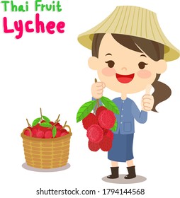 Thai Farmer have Lychee Thai Fruit Vector