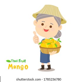 Agricultor tailandés tiene vector de frutas del mango