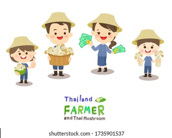 Thai Farmer Have Mushroom Vector