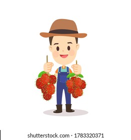 Thai Farmer have Rambutan Thai Fruit Vector