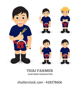Thai Farmer Mascot set of funny cartoon