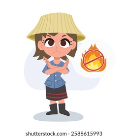 thai farmer woman cartoon promoting no burning pm 2.5 pollution awareness and environmental protection