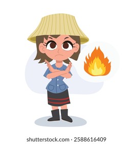 thai farmer woman cartoon promoting no burning pm 2.5 pollution awareness and environmental protection