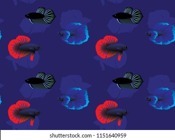 Thai Fighting Fish Plakat Betta Cartoon Background Seamless Wallpaper