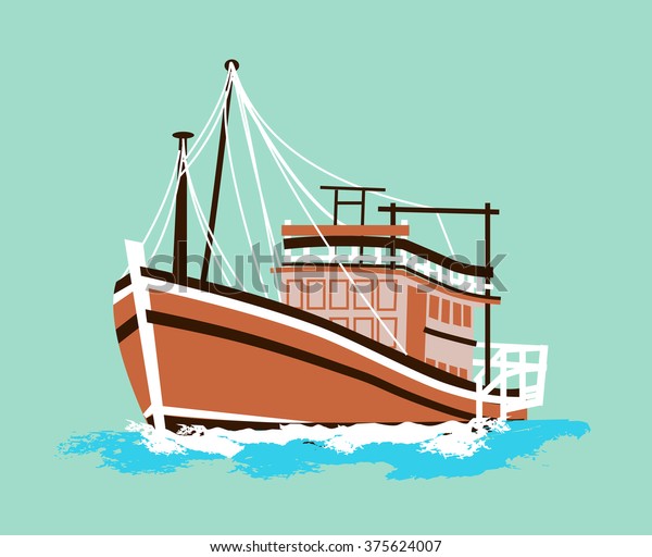  Thai  Fishing Boat  Flat Design Vector     