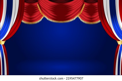 Thai flag curtain, red stage with spotlights vector illustration