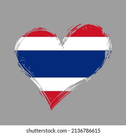 Thai flag heart-shaped grunge background. Vector illustration.