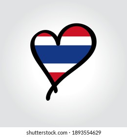 Thai flag heart-shaped hand drawn logo. Vector illustration.