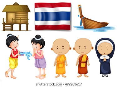 Thai flag and other cultural objects illustration