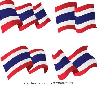 Variantes de bandera tailandesa ondeando banderas en diferentes estilos